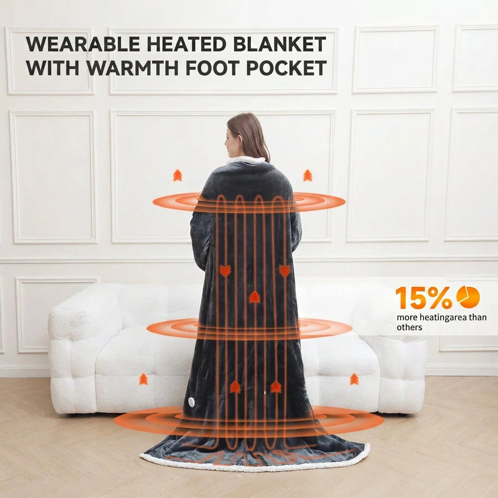 Heating element distribution across the back panel of a wearable heated blanket