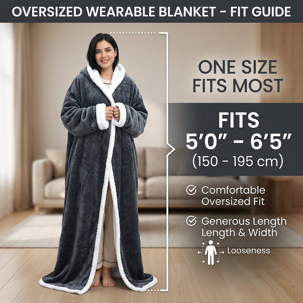 Wearable Heated Blanket Size and Fit Guide 5'0 to 6'5